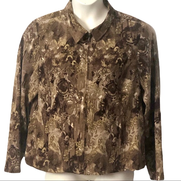 Christopher & Banks Women’s Multi colored browns long sleeve zip up front - Picture 5 of 12